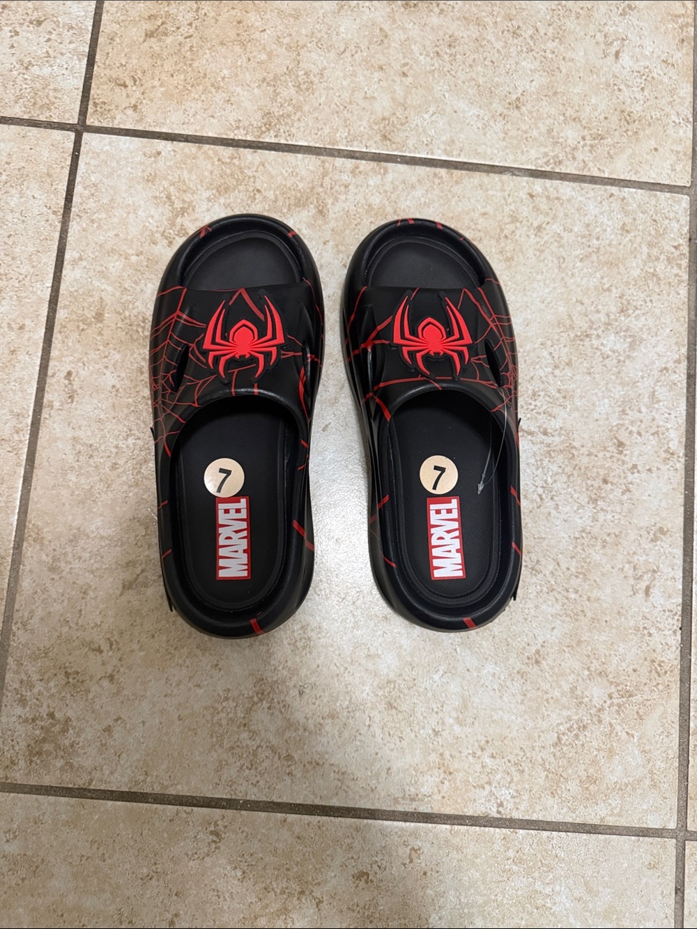 Marvel Black and Red Spider-Web Kids Slide Sandals